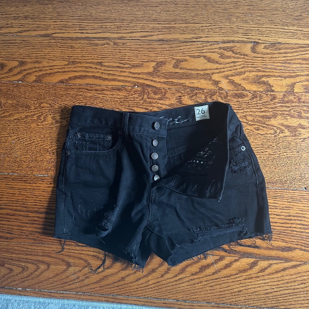We The Free Black Denim High Wasted Shorts